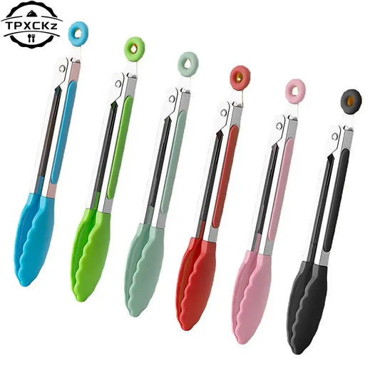 Silicone BBQ Grilling Tongs - Non-Stick Stainless Steel Kitchen Tools - ZOOMNSTORE