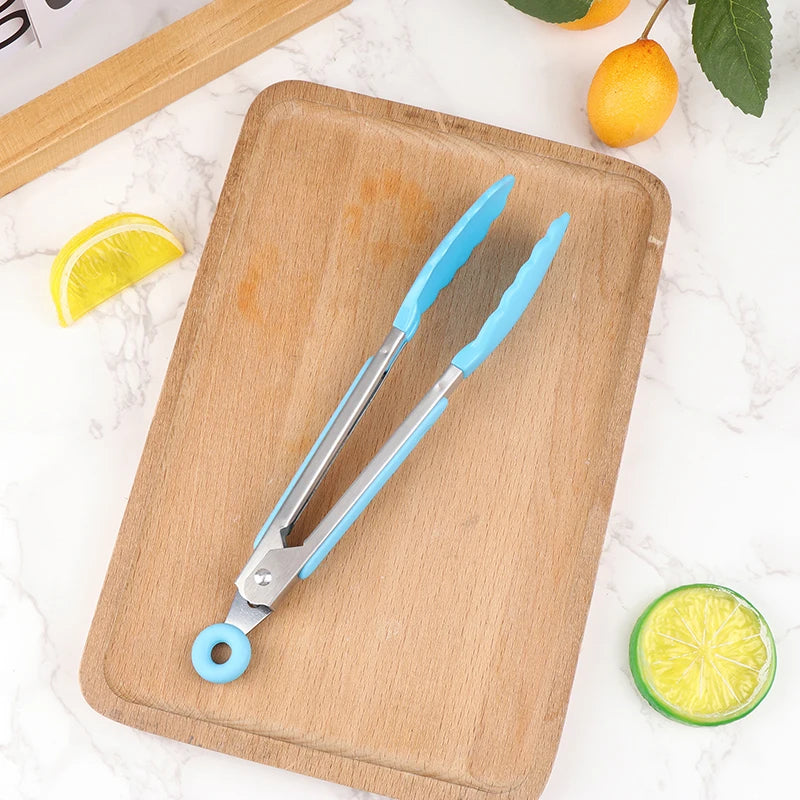 Silicone BBQ Grilling Tongs - Non-Stick Stainless Steel Kitchen Tools - ZOOMNSTORE