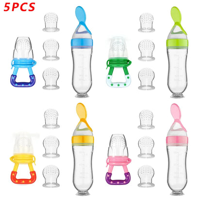 5pcs Silicone Squeezing Feeding Bottle Spoon Bottle Feeder Newborn Baby Training Drink Spoon Safe Tableware Training Feeder - ZOOMNSTORE