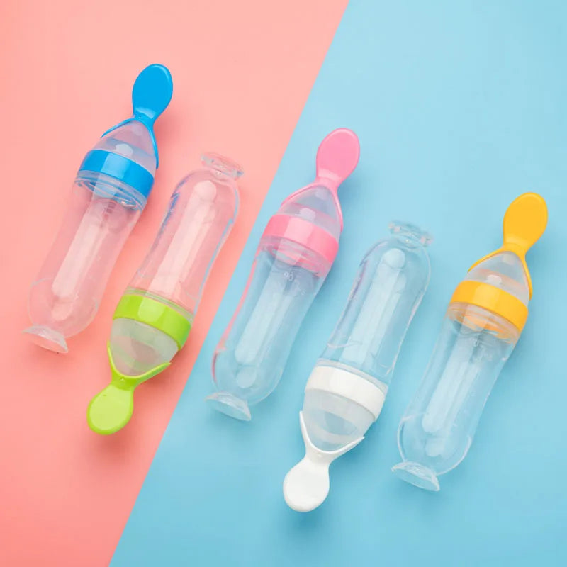 5pcs Silicone Squeezing Feeding Bottle Spoon Bottle Feeder Newborn Baby Training Drink Spoon Safe Tableware Training Feeder - ZOOMNSTORE
