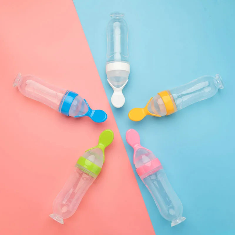 5pcs Silicone Squeezing Feeding Bottle Spoon Bottle Feeder Newborn Baby Training Drink Spoon Safe Tableware Training Feeder - ZOOMNSTORE