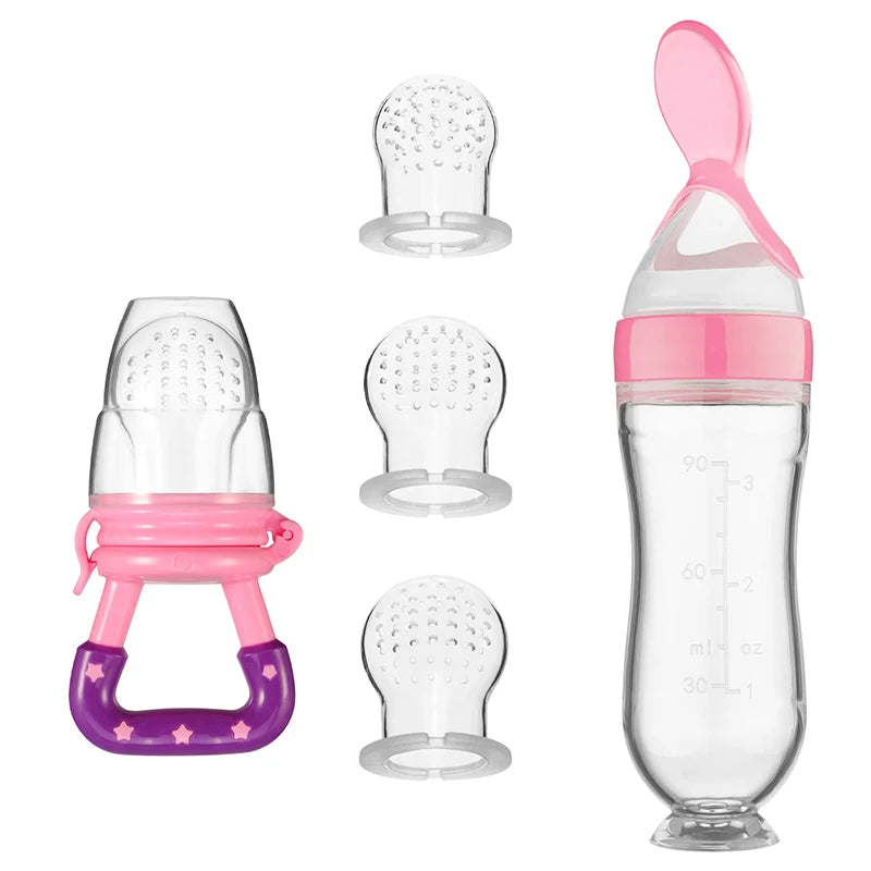 5pcs Silicone Squeezing Feeding Bottle Spoon Bottle Feeder Newborn Baby Training Drink Spoon Safe Tableware Training Feeder - ZOOMNSTORE