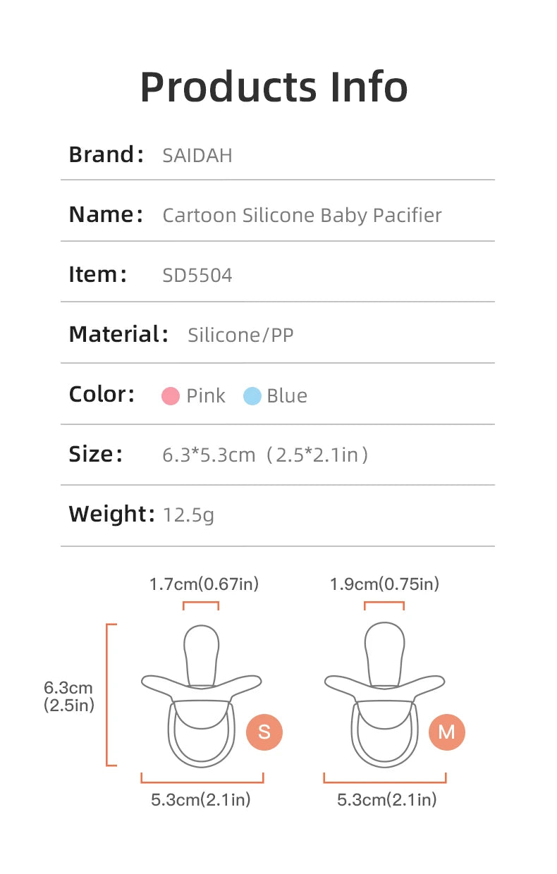 Silicone Baby Pacifier - Cartoon Pattern Thumb Shape Toddler Teething Soother - ZOOMNSTORE