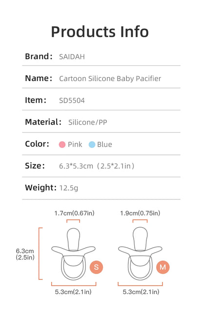 Silicone Baby Pacifier - Cartoon Pattern Thumb Shape Toddler Teething Soother - ZOOMNSTORE