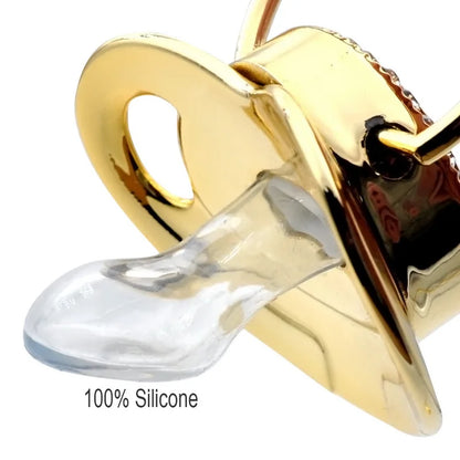 Silicone Baby Pacifier - Gold Bling Infant Soother with Handmade Clip Chain - ZOOMNSTORE