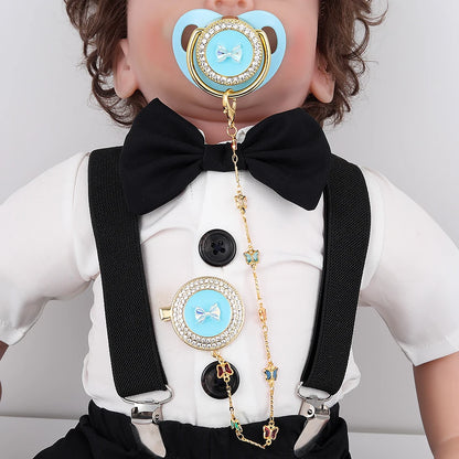 Silicone Baby Pacifier - Gold Bling Infant Soother with Handmade Clip Chain - ZOOMNSTORE