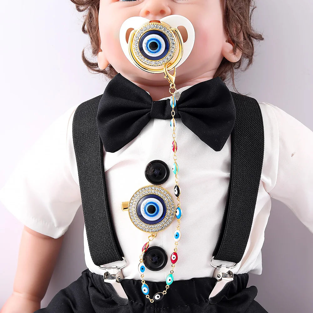 Silicone Baby Pacifier - Newborn Pacifier With Gold Bling Chain Clip | BPA Free Infant Nipple - ZOOMNSTORE