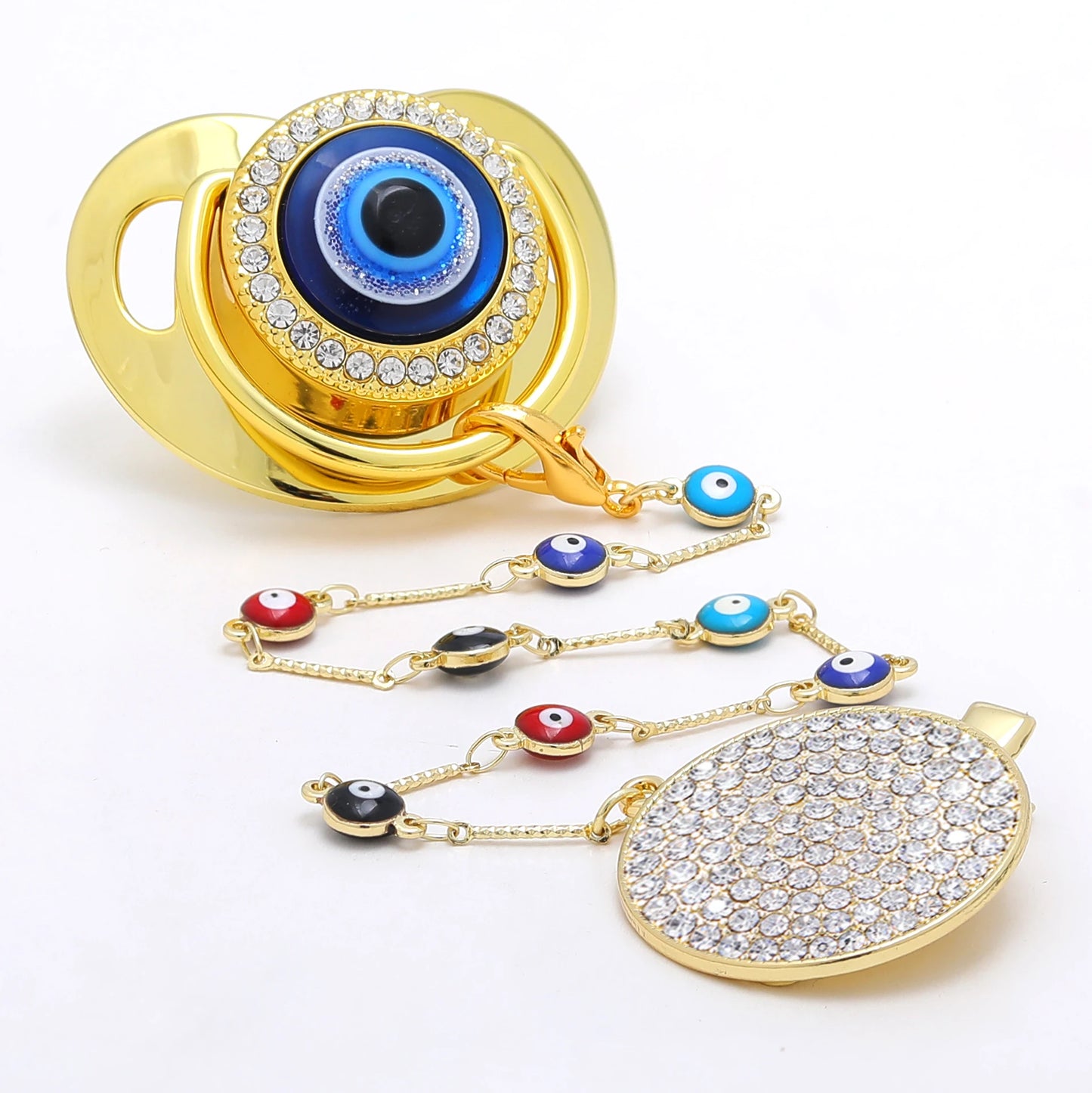 Silicone Baby Pacifier - Newborn Pacifier With Gold Bling Chain Clip | BPA Free Infant Nipple - ZOOMNSTORE