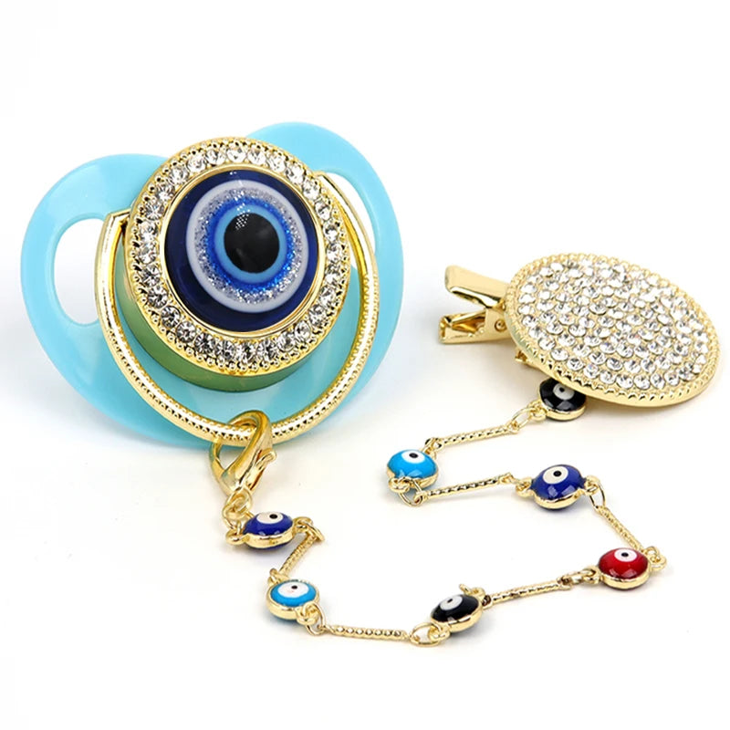 Silicone Baby Pacifier - Newborn Pacifier With Gold Bling Chain Clip | BPA Free Infant Nipple - ZOOMNSTORE