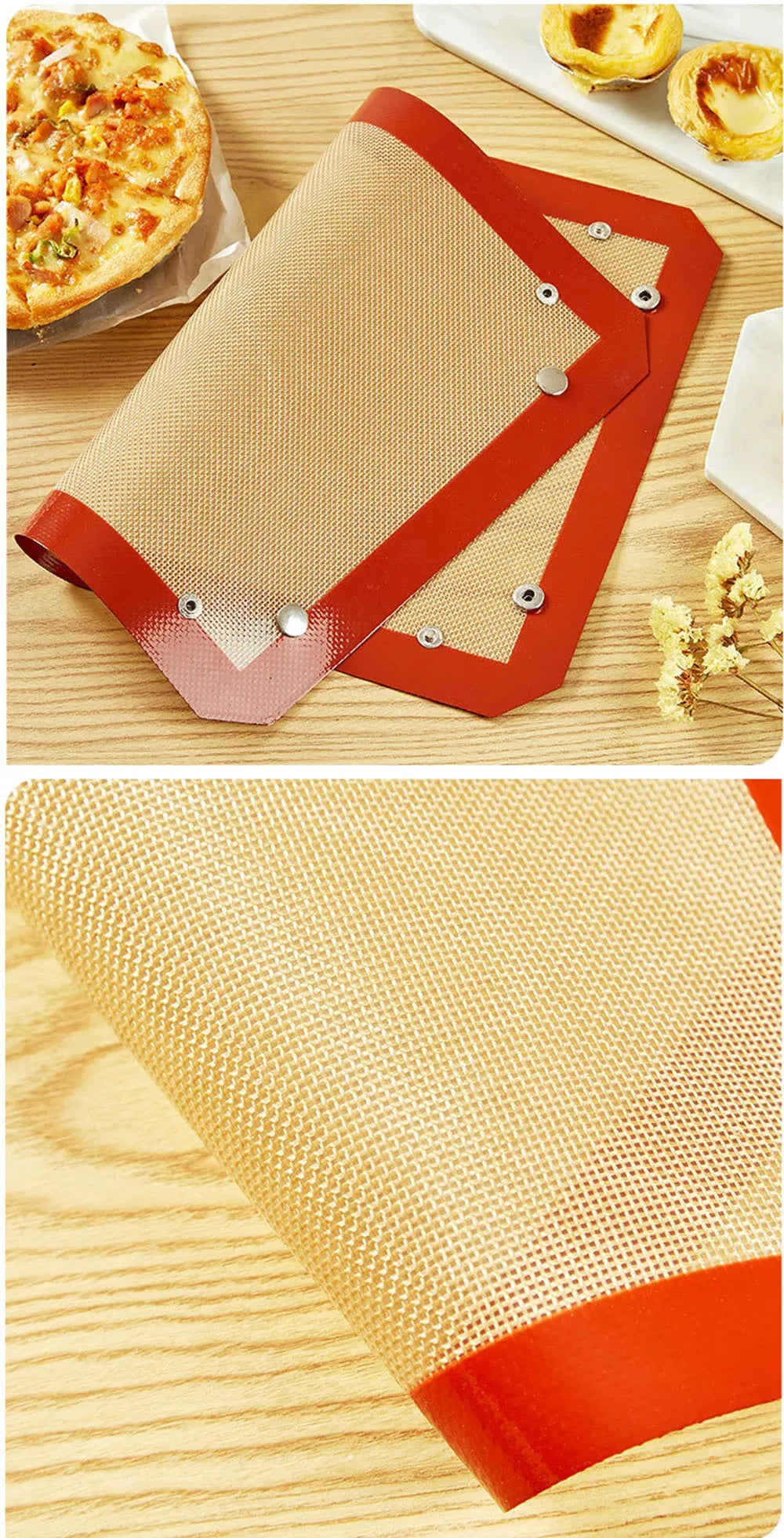 Silicone Baking Mats - Leak-Proof Heat Resistant Mats With Corner Snap Buttons - ZOOMNSTORE