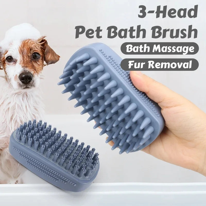 Silicone Bath Brush – 3-Head Pet Grooming Tool for Fur Removal & Wet Hair Collection - ZOOMNSTORE