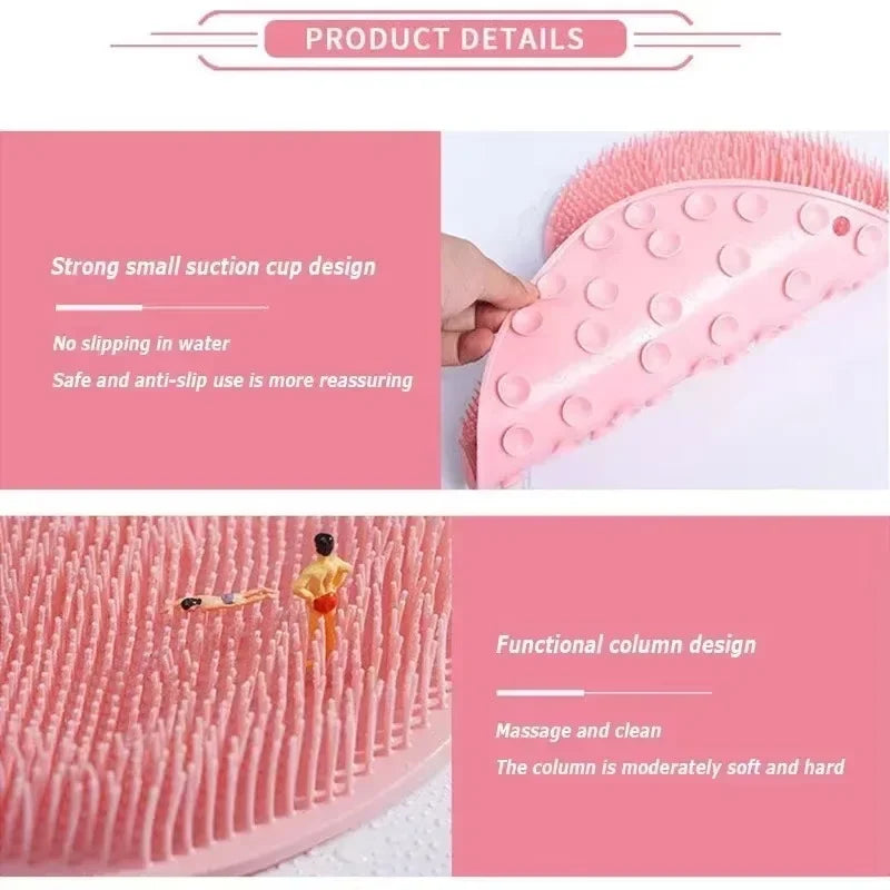 Body Shower Foot Scrubber Brush Wash The Body Cleanser Silicone Sponge Bath Massage Mat Back Brush Wall Mounted with Suction Cup - ZOOMNSTORE