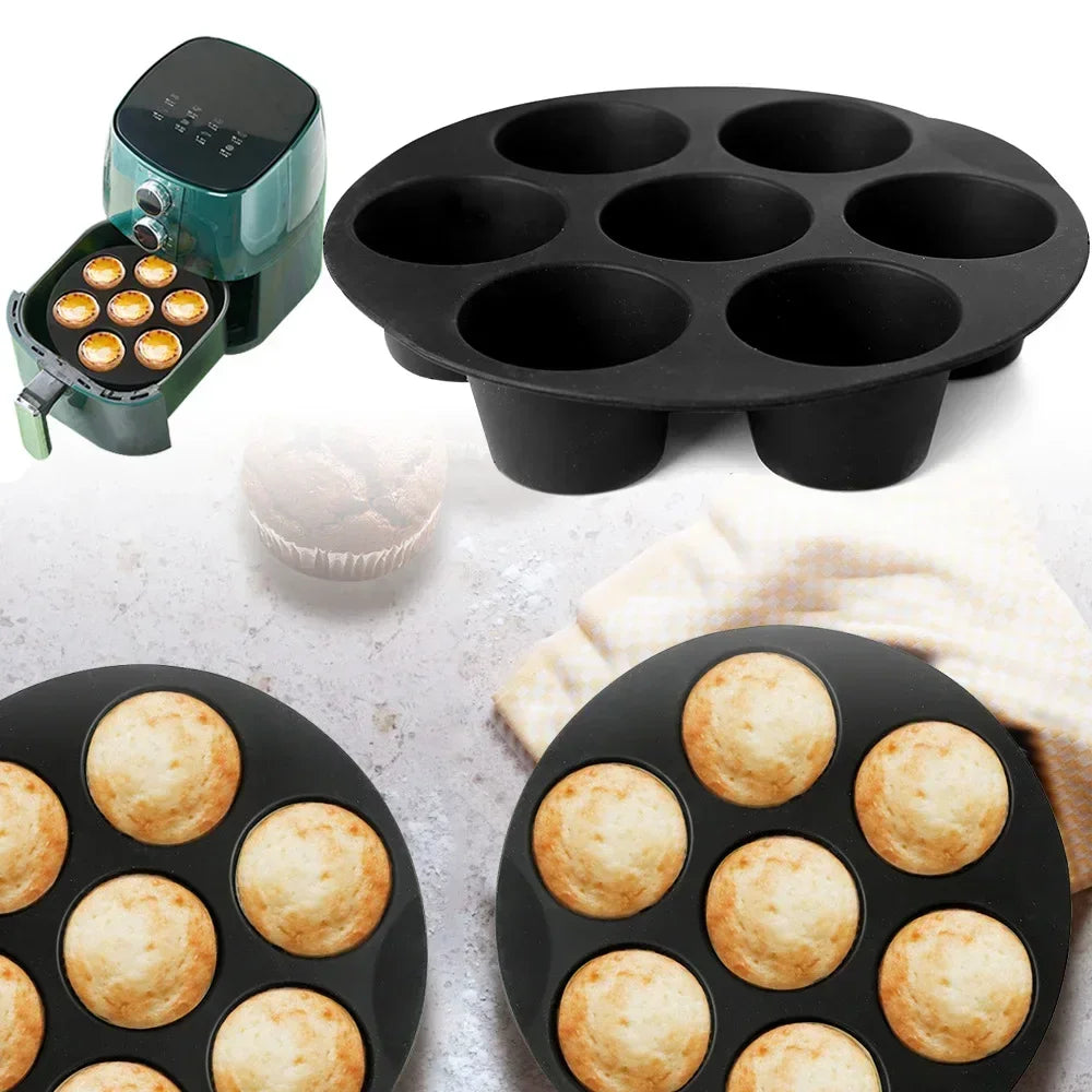 Silicone Cake Cups - 7 Cup Silicone Tray | Air Fryer Accessories & Oven Safe Bakeware - ZOOMNSTORE