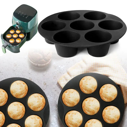 Silicone Cake Cups - 7 Cup Silicone Tray | Air Fryer Accessories & Oven Safe Bakeware - ZOOMNSTORE