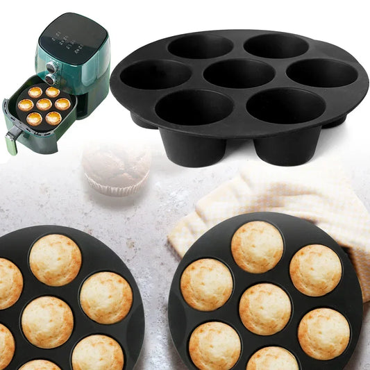 Silicone Cake Cups - 7 Cup Silicone Tray | Air Fryer Accessories & Oven Safe Bakeware - ZOOMNSTORE