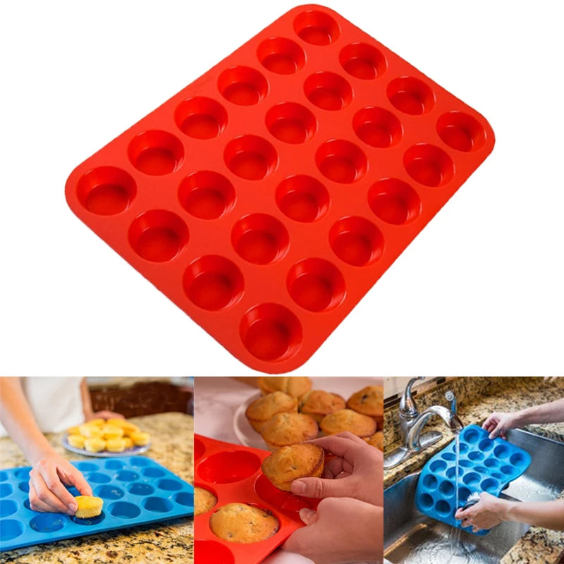 Silicone Cake Mold - 24 Hole Non-Stick Cupcake Baking Tray for Mini Muffin Pan - ZOOMNSTORE