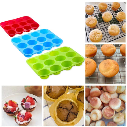 Silicone Cake Mold - Round Silicone Mold 12 Holes Muffin Cupcake Pans | Eco Friendly Bakeware - ZOOMNSTORE