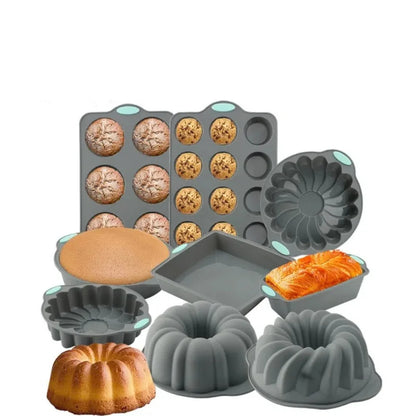 Silicone Cake Mold with Heat Resistant Non-Stick Baking Pan Set, 3D Bread Loaf & Muffin Tray - ZOOMNSTORE