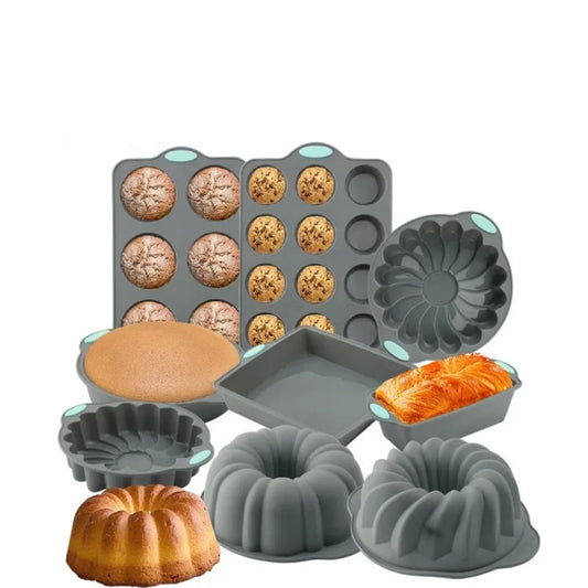 Silicone Cake Mold with Heat Resistant Non-Stick Baking Pan Set, 3D Bread Loaf & Muffin Tray - ZOOMNSTORE