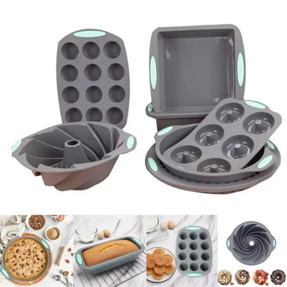 Silicone Cake Mold with Heat Resistant Non-Stick Baking Pan Set, 3D Bread Loaf & Muffin Tray - ZOOMNSTORE