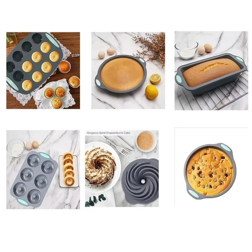 Silicone Cake Mold with Heat Resistant Non-Stick Baking Pan Set, 3D Bread Loaf & Muffin Tray - ZOOMNSTORE