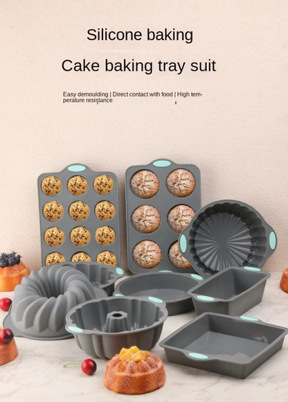 Silicone Cake Mold with Heat Resistant Non-Stick Baking Pan Set, 3D Bread Loaf & Muffin Tray - ZOOMNSTORE