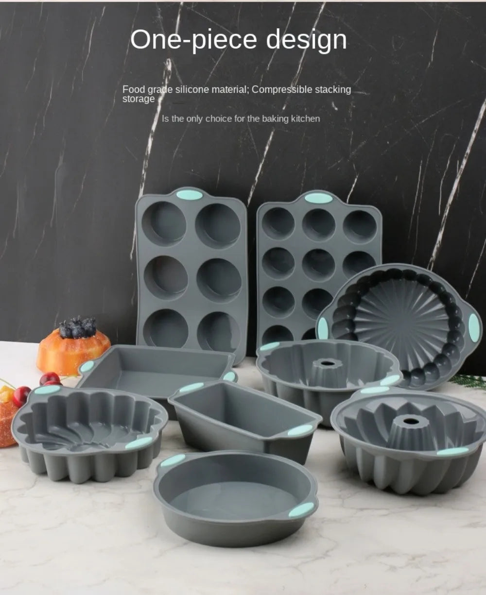Silicone Cake Mold with Heat Resistant Non-Stick Baking Pan Set, 3D Bread Loaf & Muffin Tray - ZOOMNSTORE