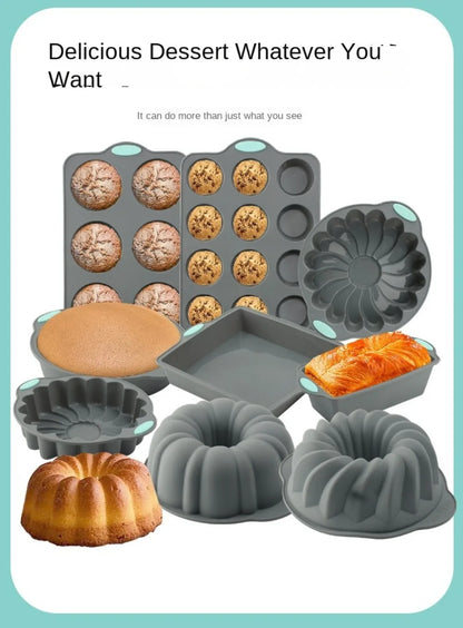 Silicone Cake Mold with Heat Resistant Non-Stick Baking Pan Set, 3D Bread Loaf & Muffin Tray - ZOOMNSTORE