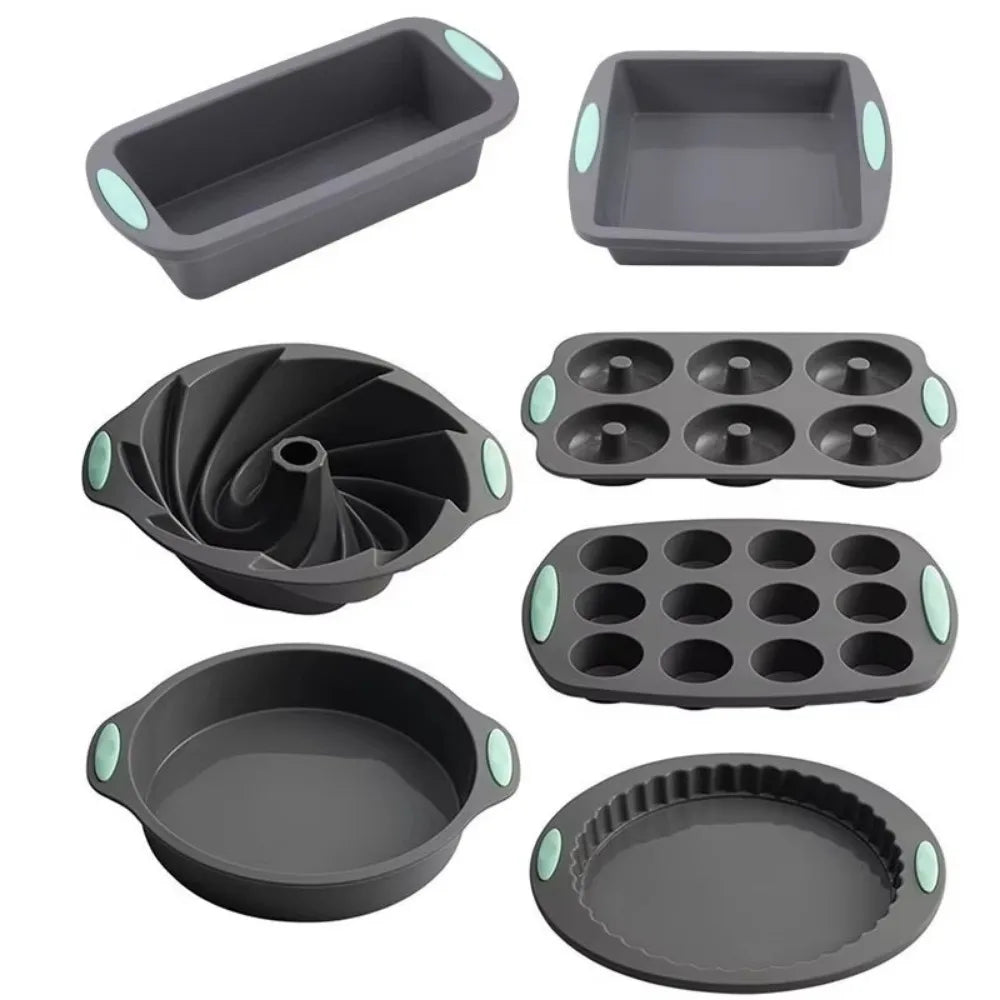 Silicone Cake Mold with Heat Resistant Non-Stick Baking Pan Set, 3D Bread Loaf & Muffin Tray - ZOOMNSTORE