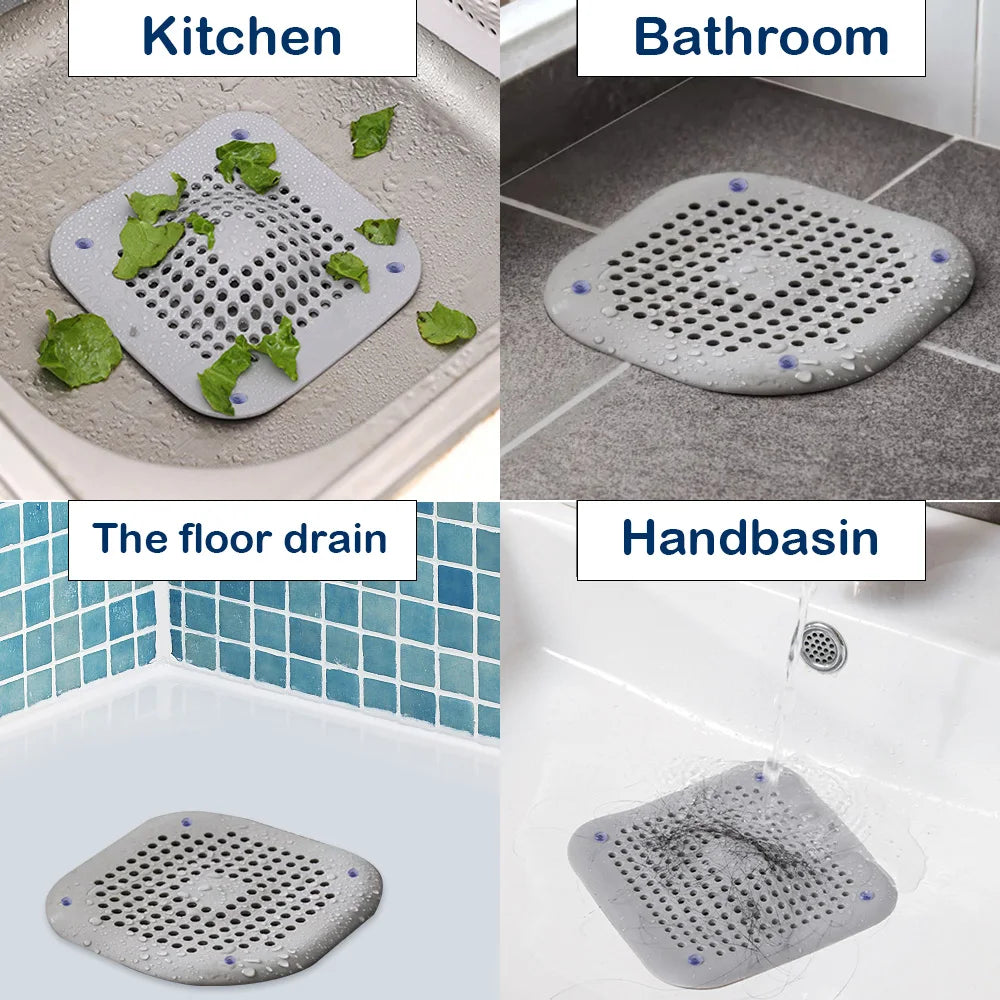 Shower Drain Cover Hair Catcher Flat Silicone Plug Stopper for Bathroom Kitchen Sink Bathtub Strainer TPR Protector - ZOOMNSTORE
