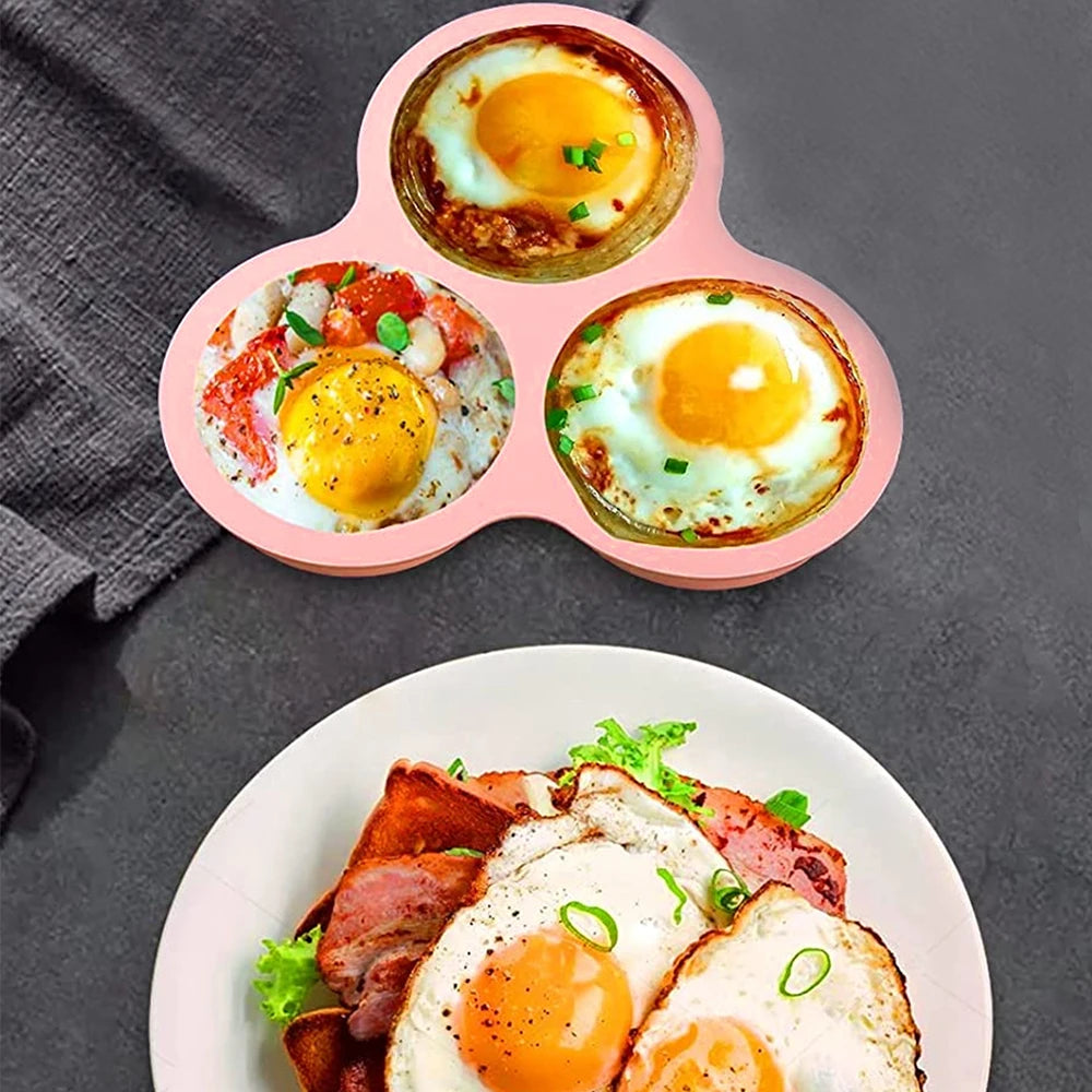 Silicone Egg Mold | 3 Cavity Reusable Muffin Baking Mold - Nonstick Heat Resistant Bakeware - ZOOMNSTORE