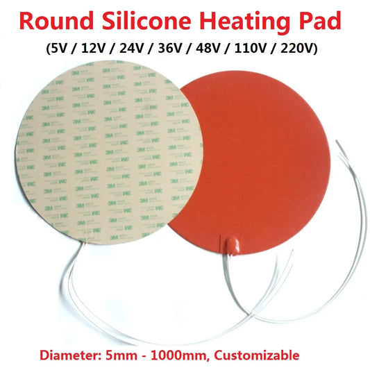 Silicone Heating Pad - Large Round Electric Heater Mat with 3M Adhesive for 3D Printer - ZOOMNSTORE