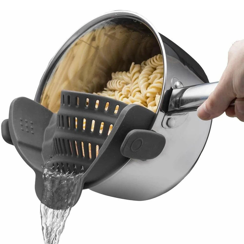 Silicone Clip-On Kitchen Strainer - Pasta Noodle  Vegetable Colander Gadget - ZOOMNSTORE