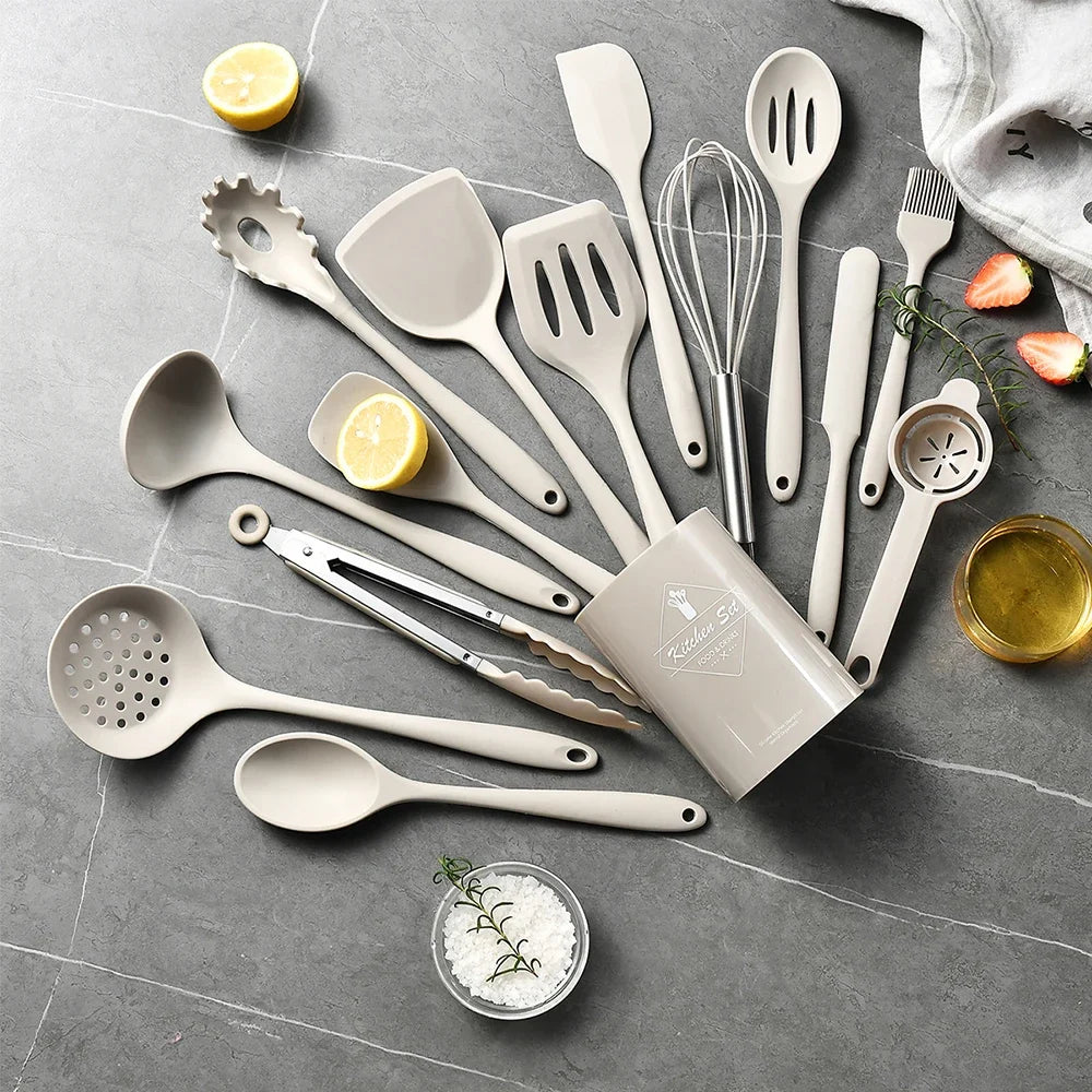 Silicone Kitchen Utensils - 15 Piece Food Grade Silicone Cooking Tool Set | Heat Resistant, Eco-Friendly Kitchenware - ZOOMNSTORE