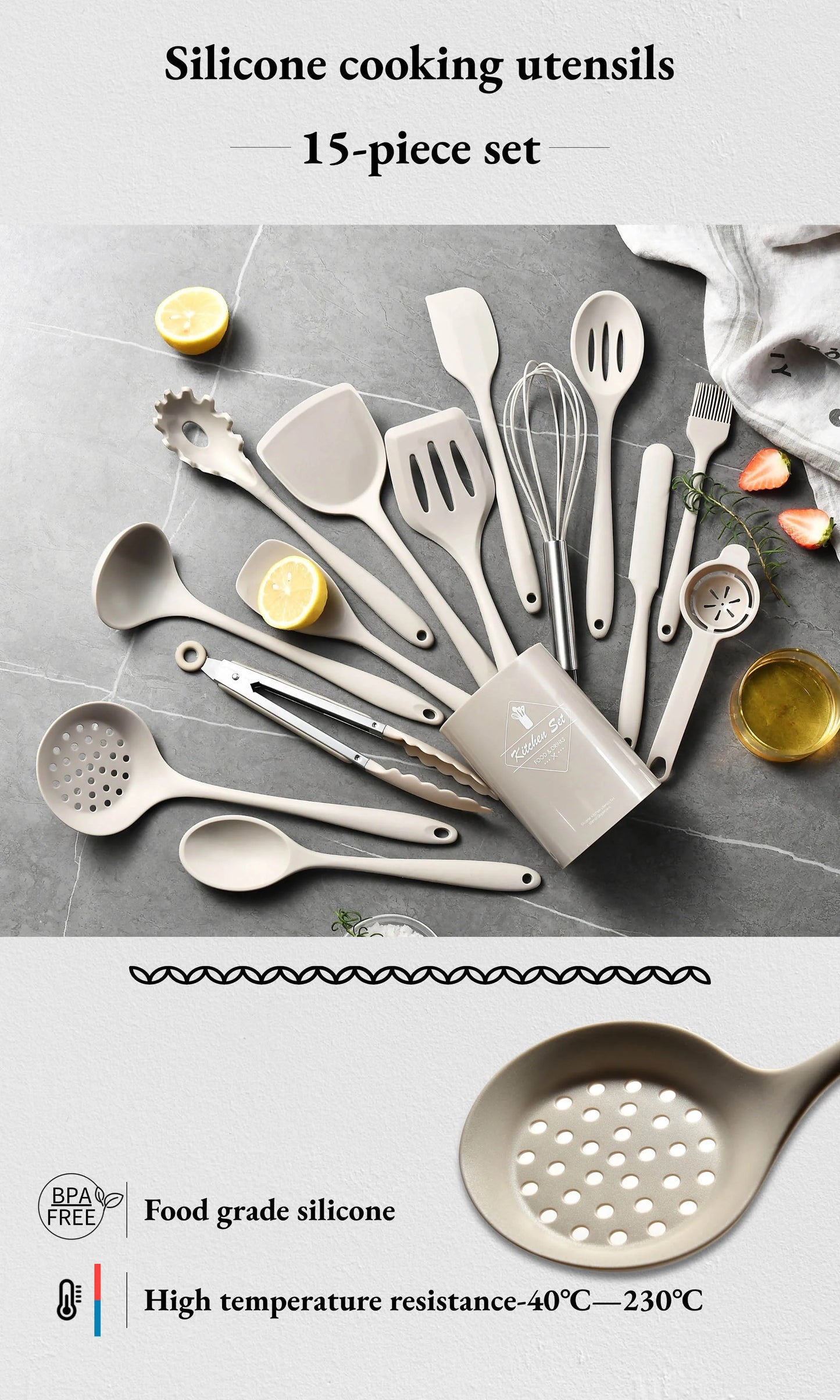 Silicone Kitchen Utensils - 15 Piece Food Grade Silicone Cooking Tool Set | Heat Resistant, Eco-Friendly Kitchenware - ZOOMNSTORE