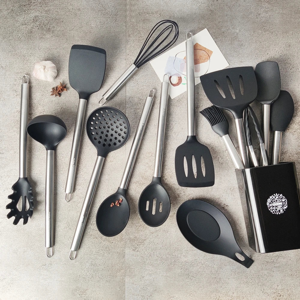 Silicone Kitchen Utensils – Heat Resistant Cooking Tool Sets with Stainless Steel Handle - ZOOMNSTORE
