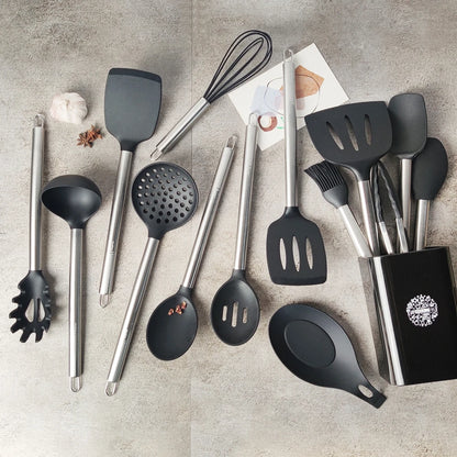 Silicone Kitchen Utensils – Heat Resistant Cooking Tool Sets with Stainless Steel Handle - ZOOMNSTORE