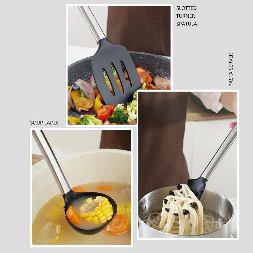 Silicone Kitchen Utensils – Heat Resistant Cooking Tool Sets with Stainless Steel Handle - ZOOMNSTORE