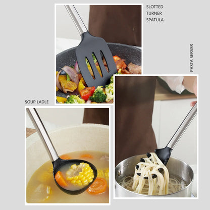 Silicone Kitchen Utensils – Heat Resistant Cooking Tool Sets with Stainless Steel Handle - ZOOMNSTORE