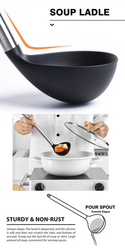 Silicone Kitchen Utensils – Heat Resistant Cooking Tool Sets with Stainless Steel Handle - ZOOMNSTORE