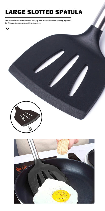 Silicone Kitchen Utensils – Heat Resistant Cooking Tool Sets with Stainless Steel Handle - ZOOMNSTORE