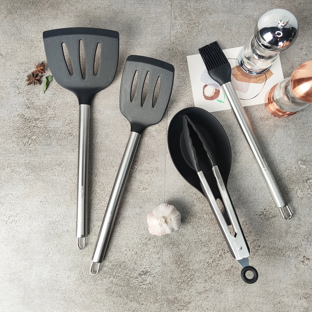 Silicone Kitchen Utensils – Heat Resistant Cooking Tool Sets with Stainless Steel Handle - ZOOMNSTORE