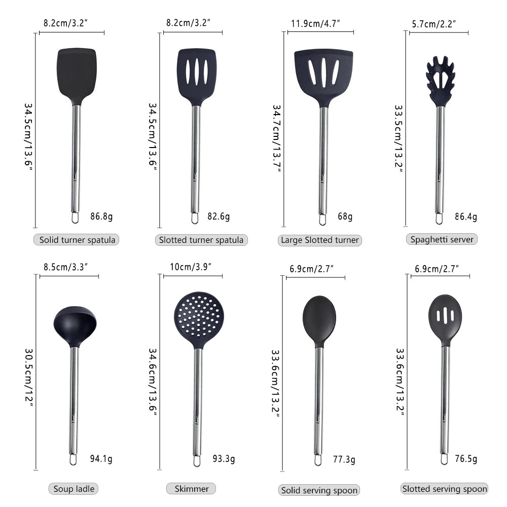 Silicone Kitchen Utensils – Heat Resistant Cooking Tool Sets with Stainless Steel Handle - ZOOMNSTORE