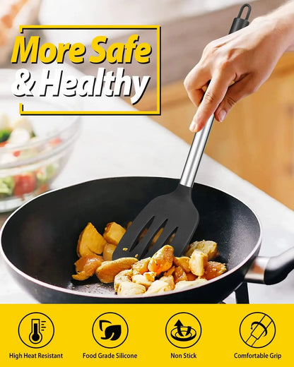 Silicone Kitchenware Set – 4PCS Eco-Friendly Cooking Tools with Stainless Steel Handles - ZOOMNSTORE