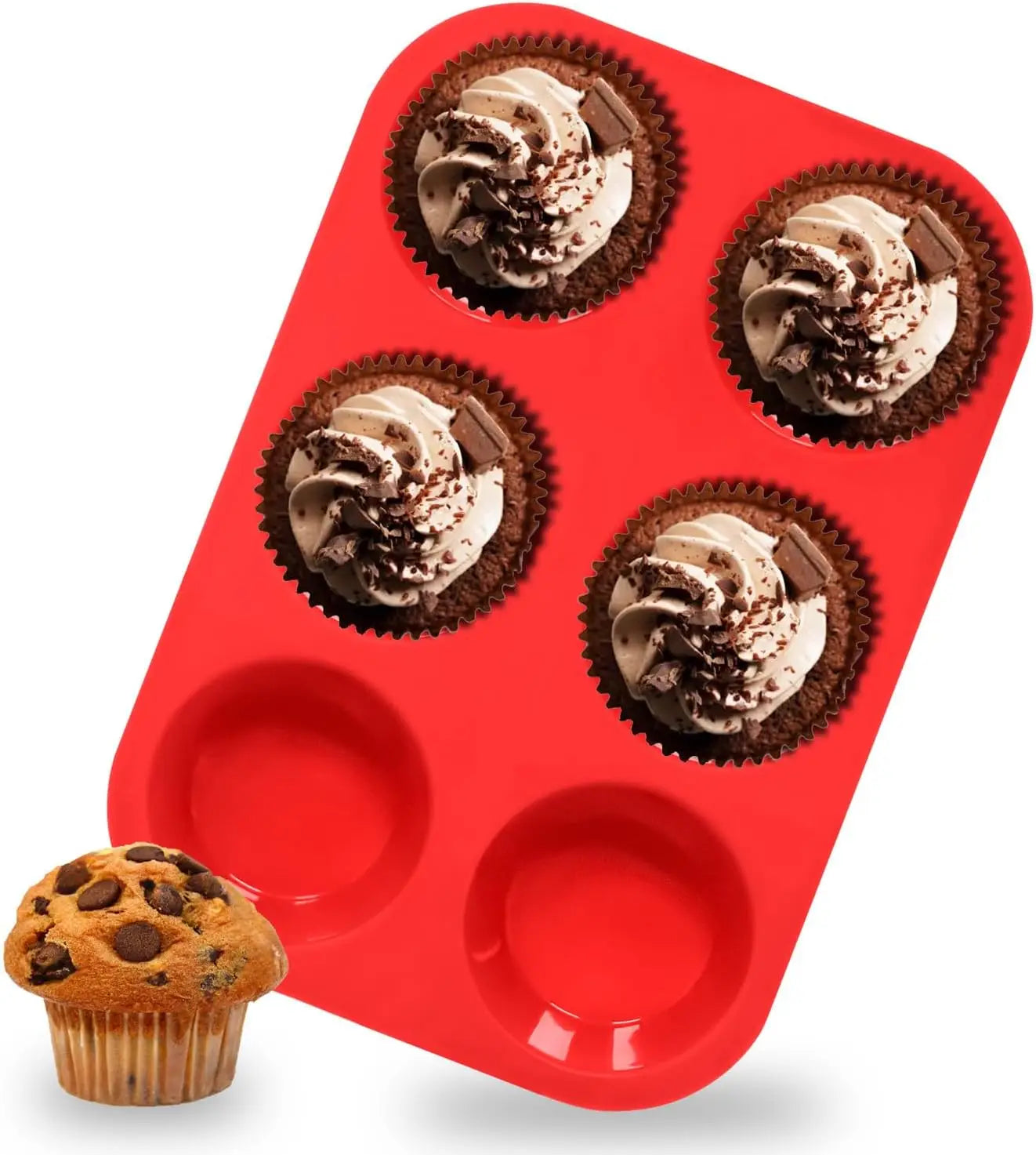 Silicone Muffin Pan - 6 Cup Baking Pan Non Stick Cupcake Molds | Oven Safe Silicone Tray - ZOOMNSTORE