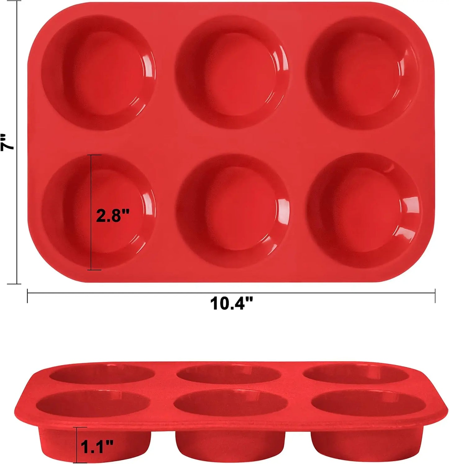 Silicone Muffin Pan - 6 Cup Baking Pan Non Stick Cupcake Molds | Oven Safe Silicone Tray - ZOOMNSTORE