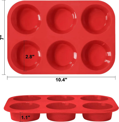 Silicone Muffin Pan - 6 Cup Baking Pan Non Stick Cupcake Molds | Oven Safe Silicone Tray - ZOOMNSTORE