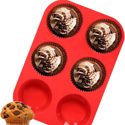 Silicone Muffin Pan - 6 Cup Baking Pan Non Stick Cupcake Molds | Oven Safe Silicone Tray - ZOOMNSTORE