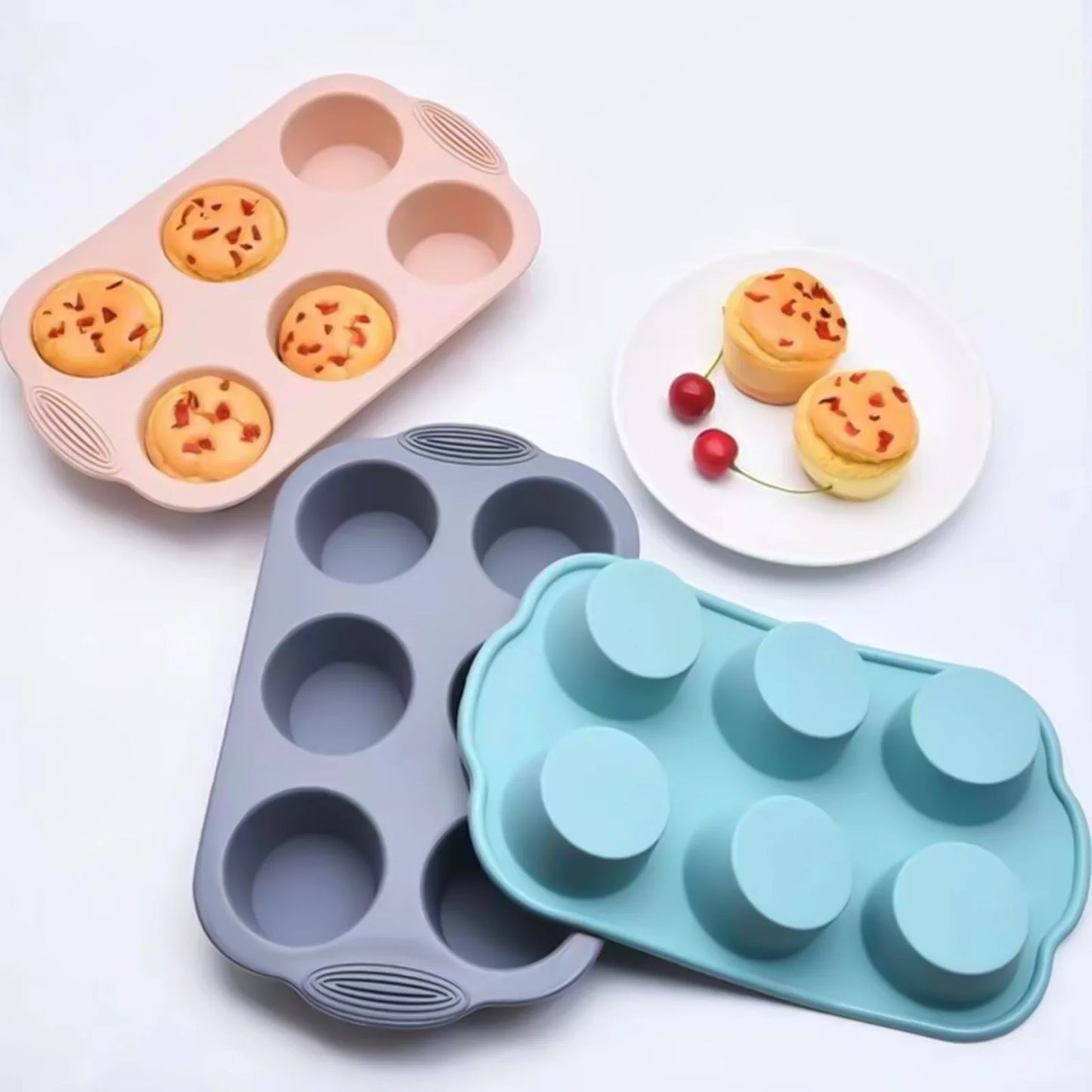 Silicone Muffin Tray with 6 Cups | Easy Clean Nonstick Muffin Mold for Cupcake & Cake Baking - ZOOMNSTORE