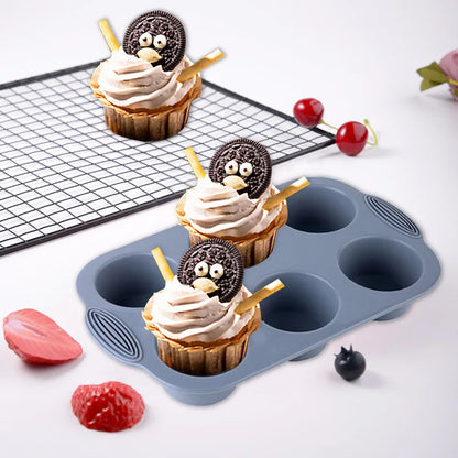 Silicone Muffin Tray with 6 Cups | Easy Clean Nonstick Muffin Mold for Cupcake & Cake Baking - ZOOMNSTORE